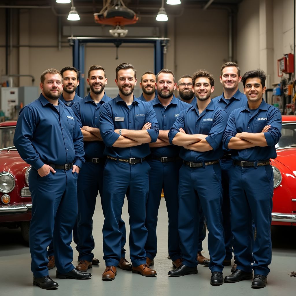 Tým AutoMechanika Praha před dílnou